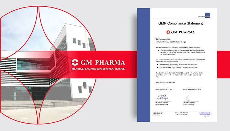 ფარმაცევტულმა კომპანია GM PHARMA-მ EU GMP-ის სტანდარტების შესაბამისობის საერთაშორისო აუდიტი წარმატებით გაიარა